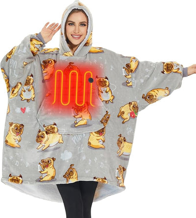Venustas Heated Blanket Hoodie with Battery Pack, Unisex Oversized Sherpa Wearable Sweatshirt for Women & Men