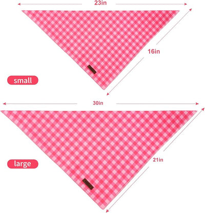 Plaid Dog Bandana - Soft Pink Checkered Dog Neck Scarf, Cute Spring Pet Bib for Medium Large Dogs, Sweet Photo Dogs Cats Prop for Daily Use Parties & Pet Photography L