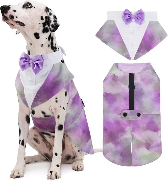 Dog Tuxedo Dog Suit and Bandana Set, Dogs Tuxedo Wedding Party Suit, Dog Prince Wedding Bow Tie Shirt Formal Dog Wedding Attire for Large and Medium Dogs Golden Retriever Samo Bulldogs