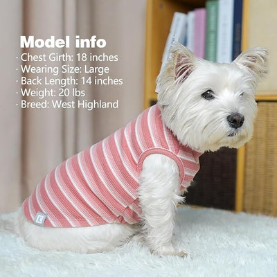 KYEESE 2Pack Waffle Dog Shirts, Lightweight Sleeveless Dog T Shirts for Small Dogs Girl, Breathable Pet Vest Comfort Tank Top Soft Dogs Clothes for Daily Wear, Pink+Striped, L