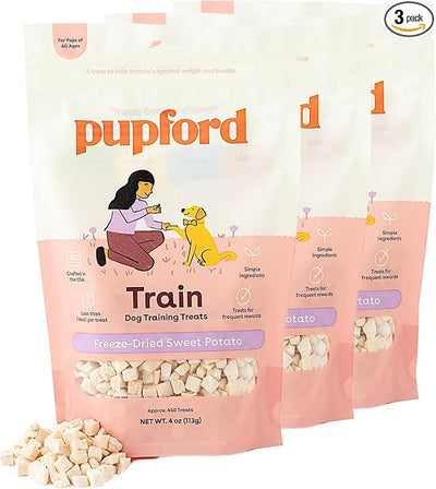 Pupford Freeze Dried Training Treats for Dogs & Puppies, 1400+ One Ingredient Bites (Sweet Potato, 4 oz, 3 Pack)