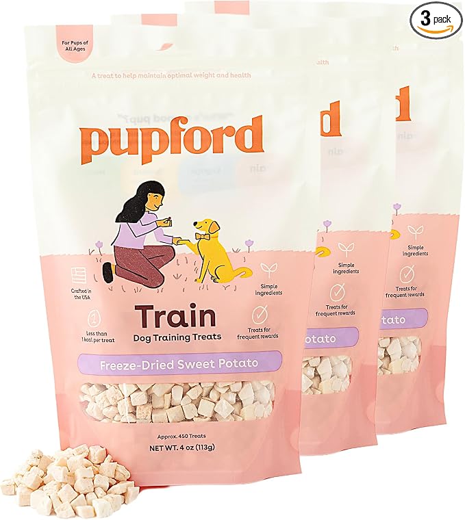 Pupford Freeze Dried Training Treats for Dogs & Puppies, 1400+ One Ingredient Bites (Sweet Potato, 4 oz, 3 Pack)