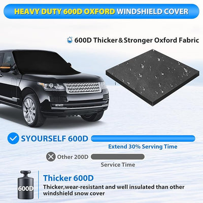 SYOURSELF Windshield Cover for Ice and Snow, 600D Oxford Windshield Snow Cover with Side Mirror Covers Magnetic Car Cover for Snow Frost Winter Windshield Covers Fits Car Truck Van SUV (77x 47 Inches)