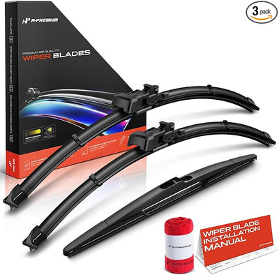 A-Premium 24"+22"+14" Windshield Wiper Blades with Wear Indicator & Towel | Compatible with Volvo V70 2005 2006 2007, Front Rear Wipers Blade Set for TL2/Snap Claw Arm Connector, Pack of 3