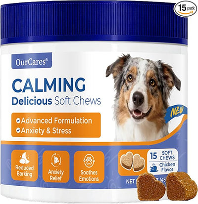 Calming Chews for Dogs — Melatonin Dog Calming Treats Trial Pack — Anxiety, Sleep Aid & Thunderstorm Relief — Non-Drowsy Natural Soft Chews, Chicken Flavor, 15 Count