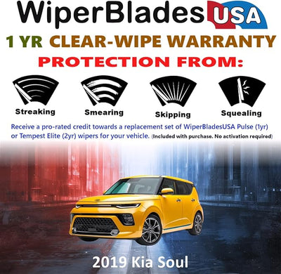 WiperBladesUSA Wiper Blades Set w/ 1yr warranty compatible with Kia Soul 2019 Wipers (Set of 3) w/Rear Wiper Pulse Wipers