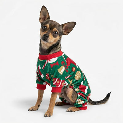 Fitwarm Christmas Dog Pajamas, Dog Winter Clothes for Small Dogs Boy Girl, Lightweight Velvet Pet Jammies, Red, Green, Medium