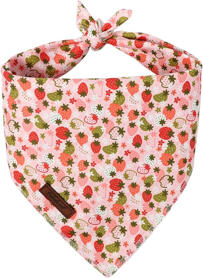 Strawberry Dog Bandana - Soft Pastel Spring Summer Dog Neck Scarf, Cute Pet Bib for Medium Large Dogs, Sweet Photo Dogs Cats Prop for Daily Use Parties & Pet Photography L
