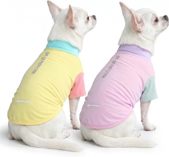 Spark Paws Sunblock Dog T-Shirt, SPF30 Protection, Lightweight Breathable Quick Dry for Dogs with Sensitive Skin - Gelato & Yuzu (Set of 2) - Size M