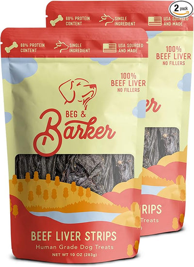 Beg & Barker Beef Liver Jerky for Dogs (10 Ounce, Pack of 2) - Dog Training Treats - Natural Dog Treats Made in The USA - Grain Free, Diabetic-Friendly, High Protein, Sugar-Free