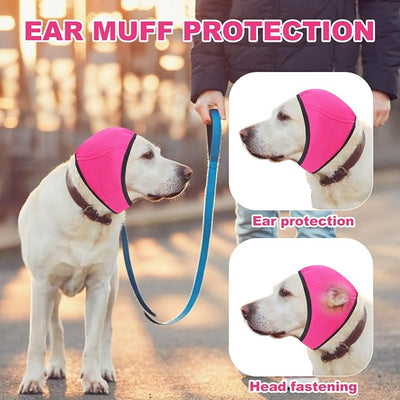 Dog Ear Muffs No Shake Ear Wraps for Dogs Ear Protection for Noise & Anxiety Relief Comfort Calming Hoodie, Protection Firework Grooming Bathing and Force Drying (Pink S)