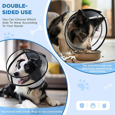 BONTHEE Dog Cone Collar for Surgery Recovery,Adjustable Transparent Pet Recovery Collar for Large Medium Small Dogs & Cats, Protective Elizabethan E-Collar for Wound Healing, Anti-Lick & Bite-M