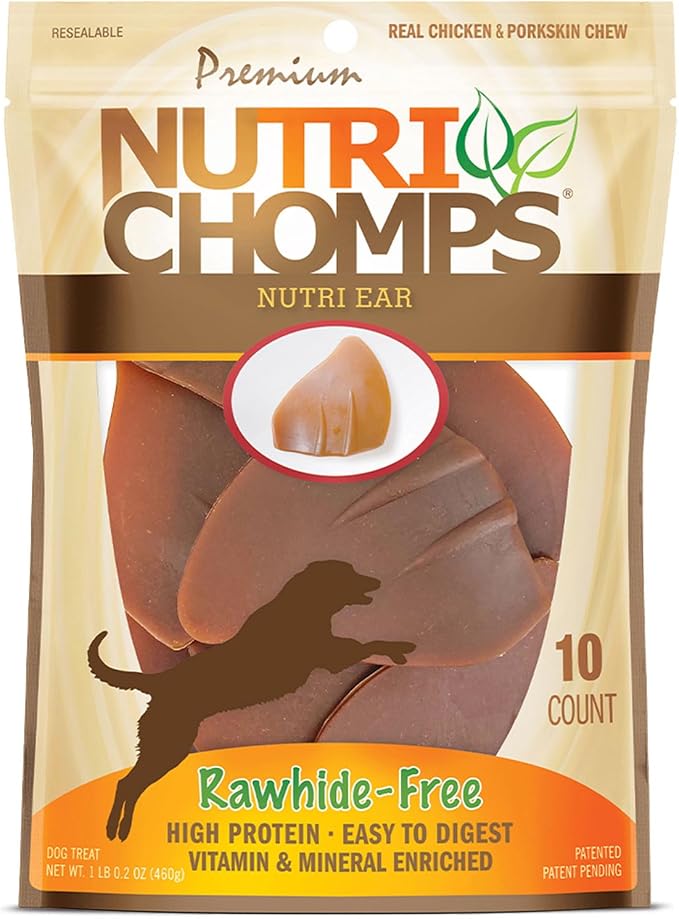Dog Chews, Ear-Shaped, Easy to Digest, Rawhide-Free Dog Treats, 10 Count, Real Chicken flavor