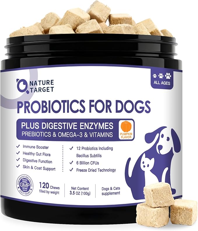 Probiotics for Dogs, 6 Billion Dog Probiotics with Prebiotics & Enzymes for Digestive & Gut Health, Pumpkin, Omega-3 & Multivitamins for Itchy Skin, Allergies, 120 Dogs Probiotics Chews