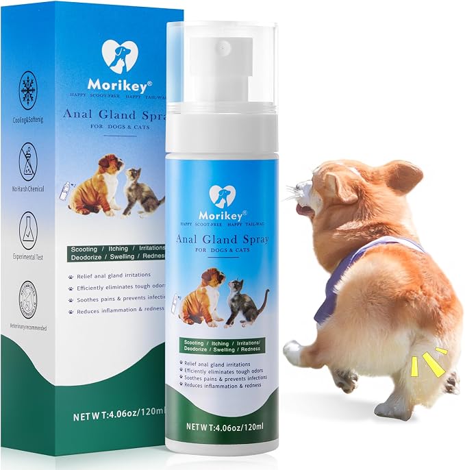 Anal Gland Spray for Dogs & Cats, Fast Relieves Anal Gland Irritations&Itching, Stops Scooting, Odor Elimination Anti Itch Dog Spray,Safe for All Animals - 4.06 Fl Oz