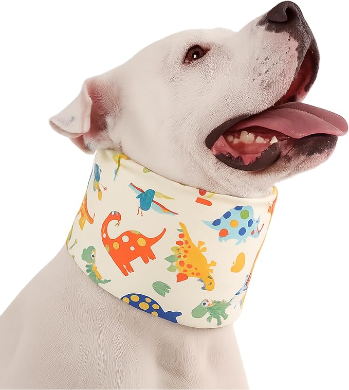 LovinPet Dog Recovery Collar, Adjustable Soft Cone for Medium & Large Dogs, Post-Surgery Comfort & Lick Prevention, Jurassic Dinosaur Print,Yellow