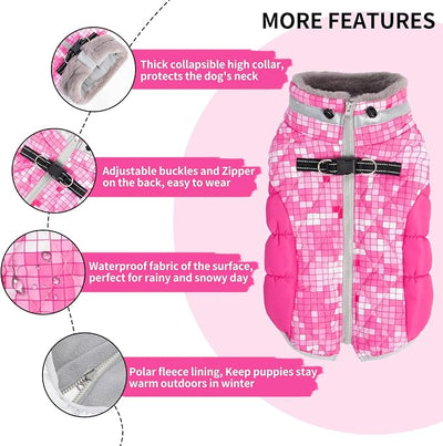 Cutebone Winter Coat for Dogs with Harness, Warm Reflective Jacket for Cold Weather, Snowsuit for Small to Large Dogs YRFN05XXL