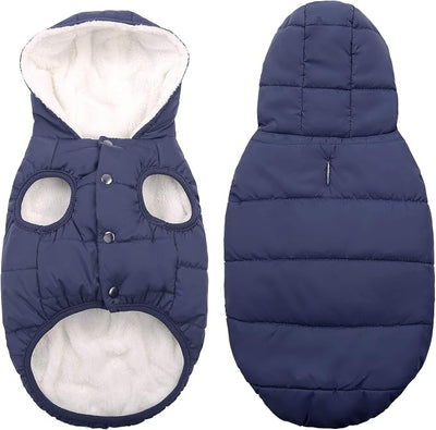 SAWMONG Waterproof Dog Winter Coat, Warm Fleece Lined Dog Jacket with Hood, Windproof Puppy Coat, Pet Apparel Vest Outdoor&Indoor Winter Activities(Blue,M)