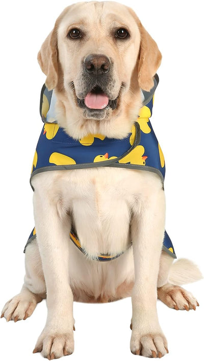 Dog Raincoat for Large Dogs Waterproof Jacket Hooded Rain Coats with Reflective Strips Leash Hole & Poncho Adjustable Fit (Duck,XXL)