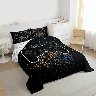 Erosebridal Gamer Comforter Set for Boys Teens Blue Black Gaming Bedding Set Video Game Bedding Home Decor for Kids Comforter Full Size 3 Pieces Quilted Duvet Set 1 Comforter with 2 Pillowcases