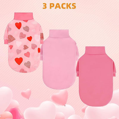 KOOLTAIL Valentine's Day Dog Sweater for Small Dogs, 3 Pack Fleece Puppy Shirt Turtleneck Pullover Clothes with Love Heart Partten, Fuzzy Soft Warm Pet Winter Cold Weather Coat, Girl Boy, Pink M