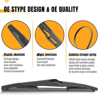 AUTOBOO 12 Inch Rear Wiper Blade Replacement for Ford Focus 2012-2018 Fiesta 11-18 -BACK Windshield Wiper Blade -Original Factory Quality (Pack of 1)