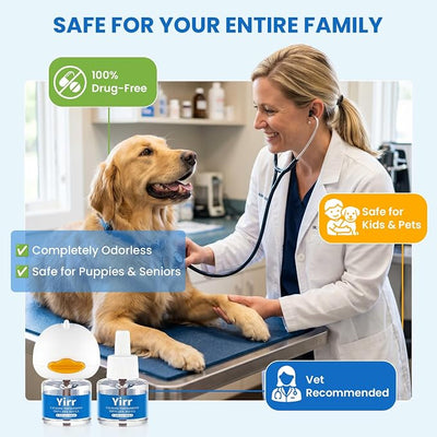 Dog Calming Pheromone Diffuser Kit, 60 Days Long Lasting Calming Diffuser for Dogs, Relieves Anxiety, Barking, Fighting, Destructive Behavior & Accidental Peeing, 2 Diffusers 2 Refills, Odorless