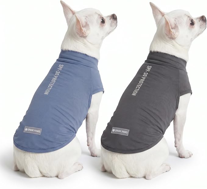 Spark Paws Sunblock Dog T-Shirt, SPF30 Protection, Lightweight Breathable Quick Dry for Dogs with Sensitive Skin - Navy Blue & Dark Grey (Set of 2) - Size M
