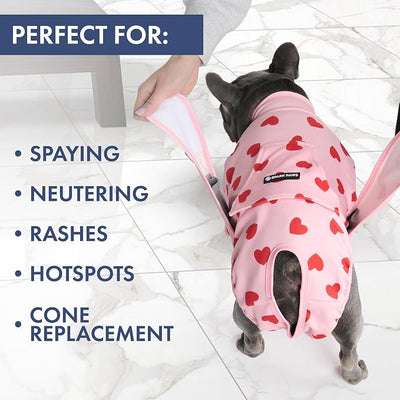 Spark Paws Dog Surgery Recovery Suit – Dog Recovery Suit After Surgery, Anti-Lick Dog Onesie, Abdominal Wound Protector, Soft Cone Alternative for Spay Neuter Male Female Pet Recovery, Pink Hearts,XL