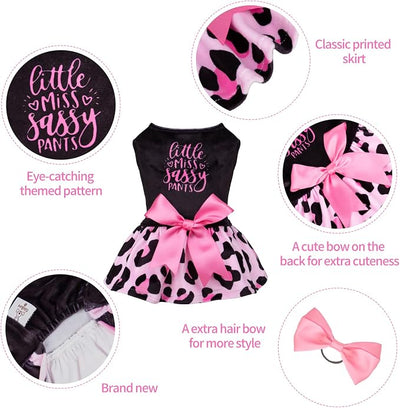 CuteBone Little Miss Sassy Pants Dog Leopard Print Dress Velvet for Small Dogs Girl Puppy Dresses Pink Dog Clothes CVA15L-D