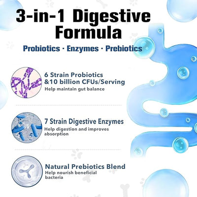 Probiotics for Dogs Digestive Health, Natural Probiotic Supplement with Digestive Enzymes and Prebiotic, Probiotic Chews for Dogs Support Gut Health, Relieve Diarrhea, Enhance Immunity