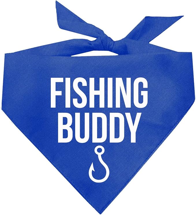 Fishing Buddy Dog Bandana | 100% Cotton Adjustable Triangle | Made in USA | Boat & Fishing | Captain | Beach & Lake | Summer | Outdoors |Father's Day | Royal, One Size (99)