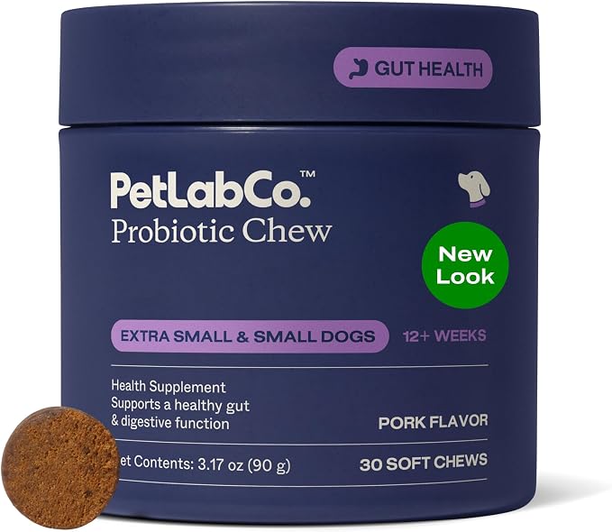 Probiotics for Dogs - Support Gut Health, Occasional Diarrhea, Digestive Health, Paw Licking & Seasonal Allergies - Pork Flavor - 30 Soft Chews - Formulated for Small Dogs