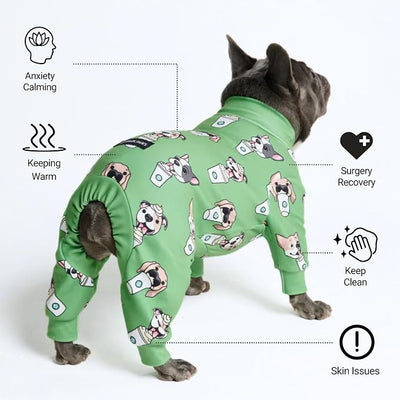 Spark Paws Dog Pajama, Dog Recovery Suit Male, Onesie, Ultra-Soft and 4-Way Stretch, for Small Medium and Large Breeds - Pup Cup - L