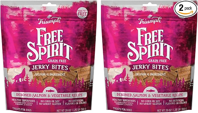 Triumph Free Spirit Grain Free Salmon and Vegetable Recipe Jerky Bites Soft Dog Treats, 20 Ounce (Pack of 2)