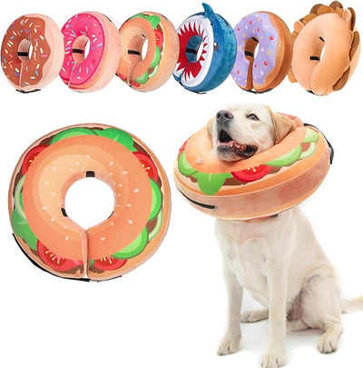BEAUTYZOO Dog Cone Alternative After Surgery for Large Medium Small Dogs, Soft Inflatable Cone Collar for Dogs Cats, Dog Neck Donut E Collar Dogs Recovery Collar to Stop Licking, Brown Burger, XL
