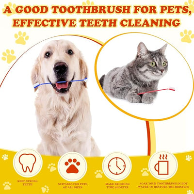 Nuogo 200 Pcs Dog Toothbrush Bulk Dual Headed Dental Brushes Dogs Tooth Brushing Kit Long Handle Pet Tooth Brush for Puppy Large Small Cats and Most Pets Teeth Cleaning Dental Care Supplies, 8 Colors