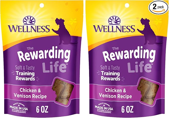 Wellness Rewarding Life Dog Treats, Training Treat, Grain Free, Soft Chicken & Venison (6 Ounce Bag) (Pack of 2)