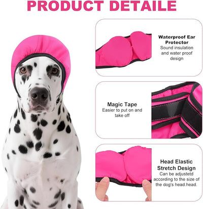 Dog Ear Muffs No Shake Ear Wraps for Dogs Ear Protection for Noise & Anxiety Relief Comfort Calming Hoodie, Protection Firework Grooming Bathing and Force Drying (Pink L)