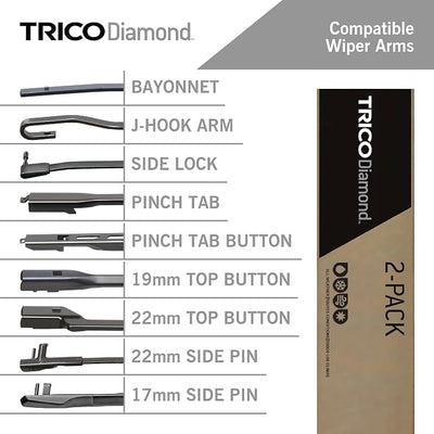 TRICO Diamond 24" + 17" Super Premium Automotive Replacement Windshield Wiper Blades (Set of 2), Passenger and Driver Side All-Weather Beam Wiper Blades for Select Vehicle Models (Item #25-2417)