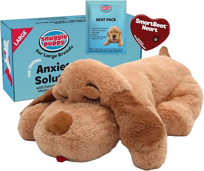 Heartbeat Puppy Toy for Large Breeds, Plush Dog Toy with Real-Feel Pulse and Heat Pack for Crate Time, First Nights, and Rest - Biscuit