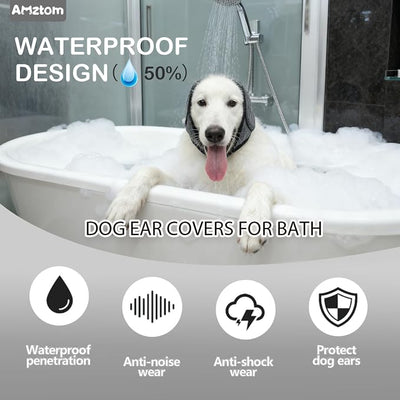Dog Ear Covers for Grooming,Bathing & Blow Drying,No Shake Ear Wraps Anxiety Relief,Adjustable Quiet Ears for Dogs Comfort Calming Hood for Thunderstorms,Fireworks,Grey,S