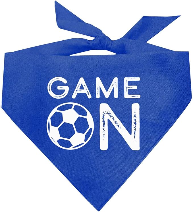Game On Soccer Dog Bandana | 100% Cotton Adjustable Triangle | Made in USA | Soccer| Sports | Biggest Fan | Game Day | Royal, X-Small (1073)