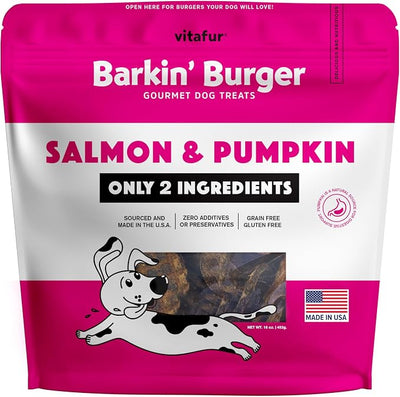 Barkin Burger Salmon & Pumpkin Dog Treats – Limited Ingredient Recipe, Digestive Support, High Omega for Skin & Coat, Sensitive Stomach Friendly, Picky Eater Approved