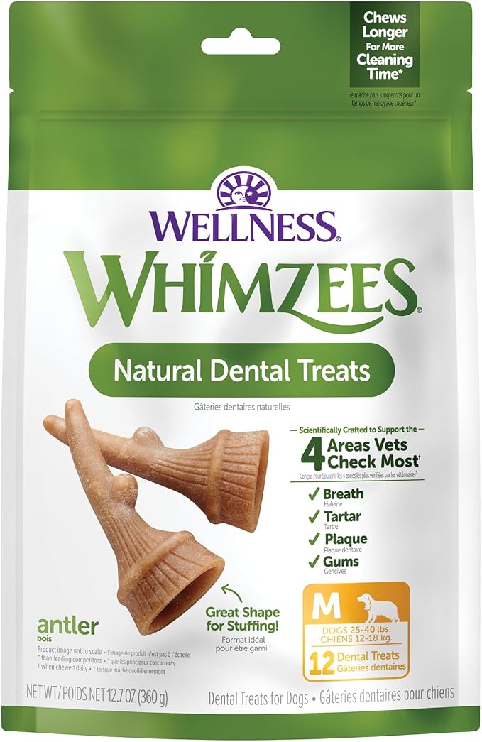 Antler Occupy Natural Dog Dental Treat, Chews, Freshens Breath, Medium Size, 12.7 oz Bag, 12 Count