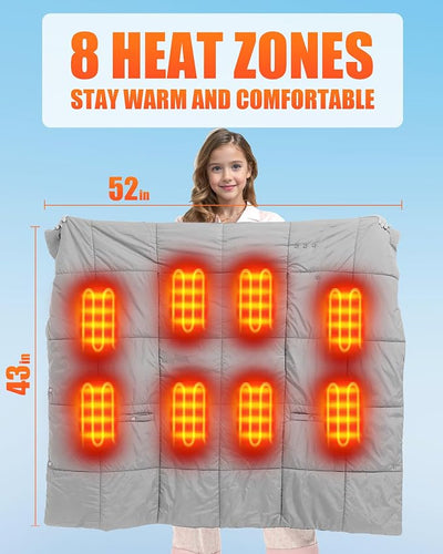 CYCYHEAT Kids Heated Blanket Battery Operated - Boys and Girls 7.4V DC Portable Cordless USB Heating Blanket for Outdoors