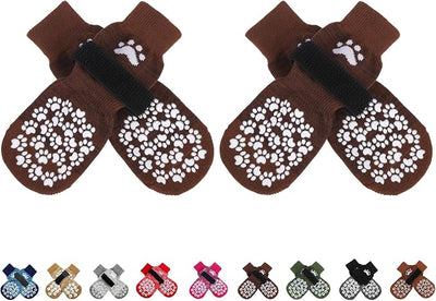 EXPAWLORER Anti Slip Dog Socks to Prevent Licking Paws, Dog Shoes for Hot Pavement, Dog Booties for Small Medium Large Senior Dogs, Traction Control Boots & Paw Protectors for Hardwood Floors Coffee