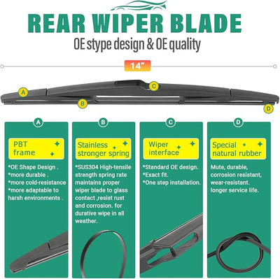 26" 20" 14" Windshield Wiper Blades Replacement for Ford Edge 2007-2014 / Lincoln MKX 2007-2015 Premium All Weather Front Rear Wipers Set - OEM Quality (Pack of 3)