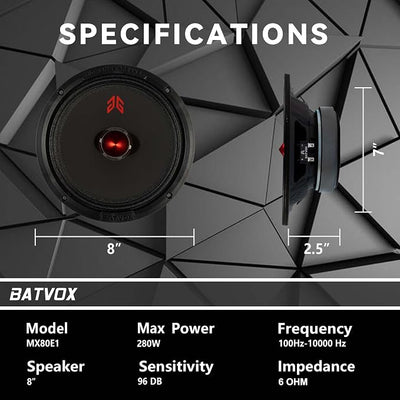 MX80E1 Loudspeaker 8 Inch Midrange 560 Watts 6 Ohms Red Bullet, Premium Quality Audio Door Speakers for Car or Truck Stereo Sound System, Black (2 Speakers)