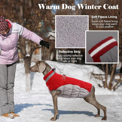 Lelepet Dog Coat Warm Dog Winter Coat Waterproof Dogs Jacket with Harness Built in Reflective Pet Fleece Vest Zip-Up Cold Weather Coats for Medium Dogs Turtleneck & Windproof Coats Dachshund Red M